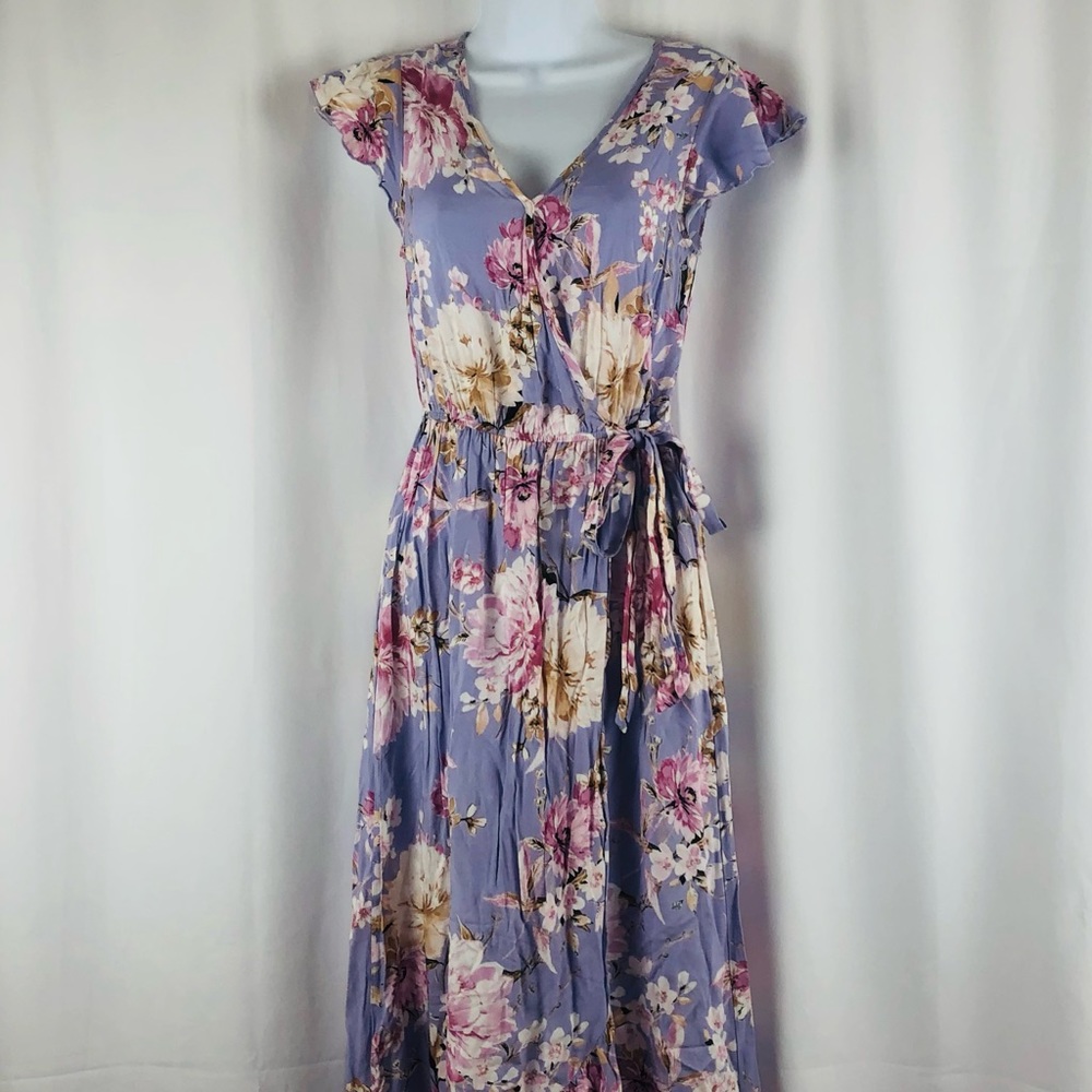 Band of Gypsies faux wrap flutter sleeve maxi Dress pockets XS - Picture 5 of 15